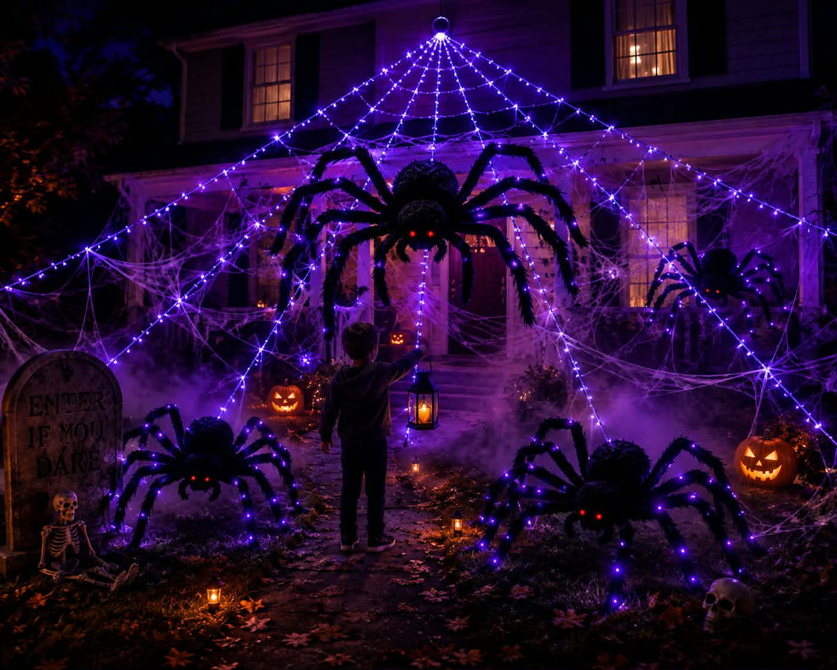 Araignée géante effrayante + Toile LED