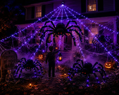 Araignée géante effrayante + Toile LED