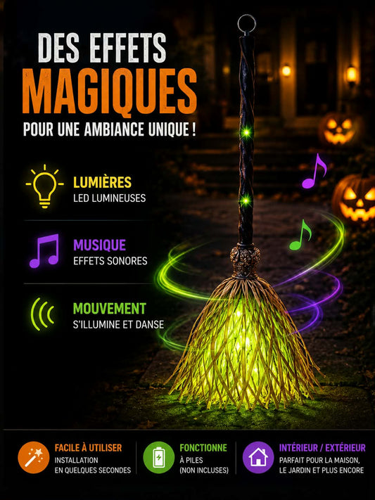 Balais magique de sorcière animé et lumineux