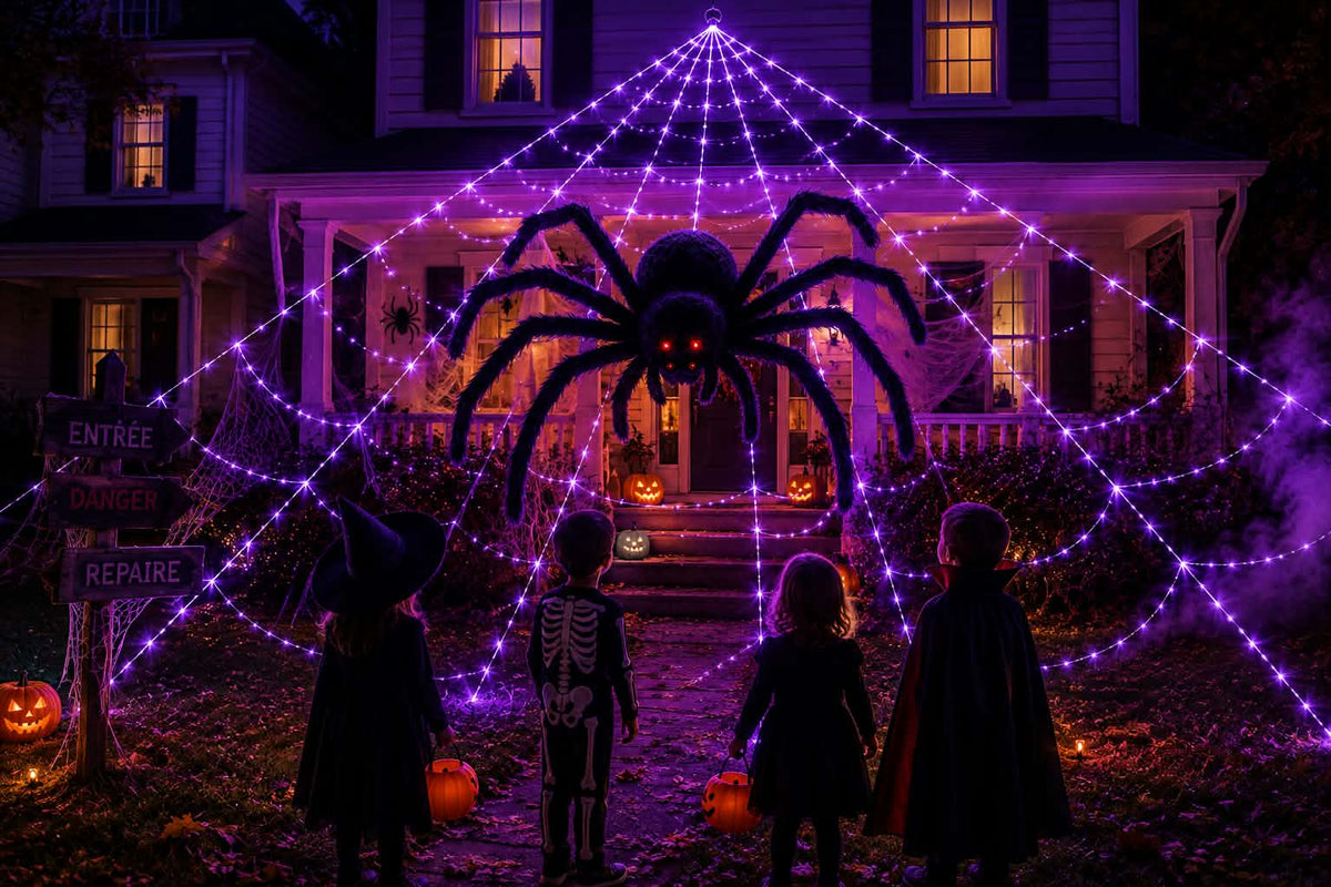 Araignée géante effrayante + Toile LED